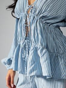 MISSGUIDED 复古风褶皱荷叶边腰阔腿阔腿裤套装度假服夏季假日海滩两件套休闲服度假套装 - 彩色 - 查看 5