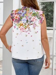 SHEIN Clasi 加大码时尚花卉印花衬衫，白色上衣，母亲节，度假，海滩，办公室，节日，狂欢，复古