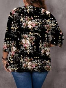 SHEIN LUNE Plus Size Women Casual Minimalist Rose Flower Print Lightweight Jacket Autumn And Winter Fall