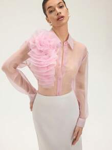 SHEIN Unity French Elegant Exaggerated 3D Floral Sheer Organza Loose ...