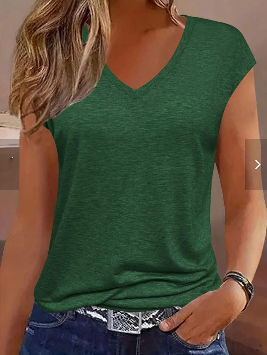 SHEIN LUNE Maglietta estiva casual da donna con scollo a V e maniche a pipistrello