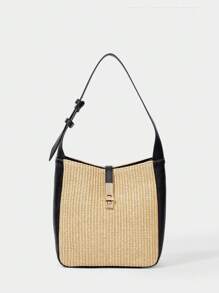 SHECARRY 女士单肩包秋冬季校园旅行通勤工作优雅精致豹纹草编包 - 彩色 - 查看 2