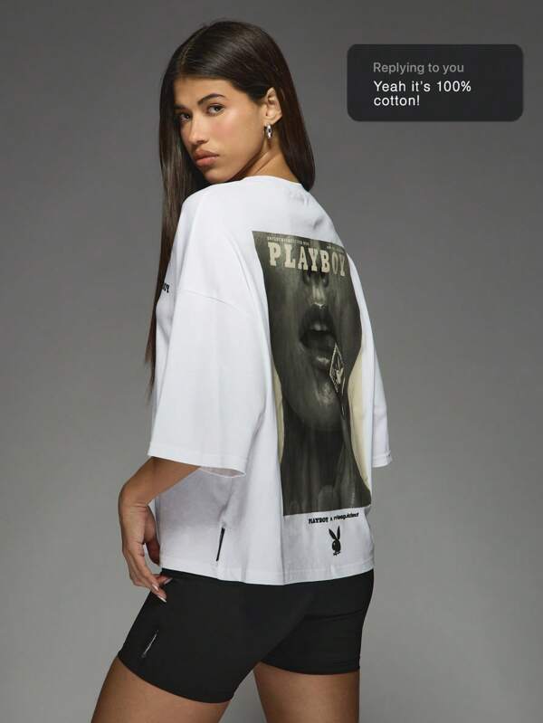 Missguided x Playboy Classic Oversize Magazine Cover Art Statement T Shirt Cotton Casual Spring Summer Street Style Fashion Forward Graphic Print Tee