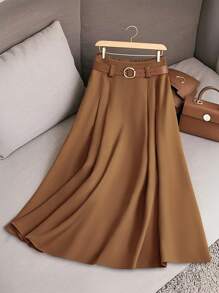 Franclia Jupe mi-longue plissée en patchwork kaki régulier pour femme, portée élégante et décontractée pour le travail, les vacances, l'école, la famille, multifonctionnelle pour le printemps/été