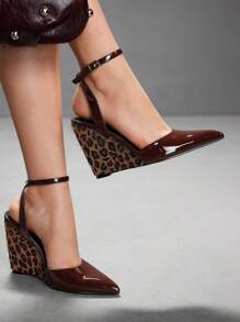 CUCCOO SZL Tacones de cuña de punta estrecha con estampado de leopardo para mujer, tacones altos de moda sexy de color negro, stilettos para atuendo de chica mala, estilo callejero sexy, fiesta de verano