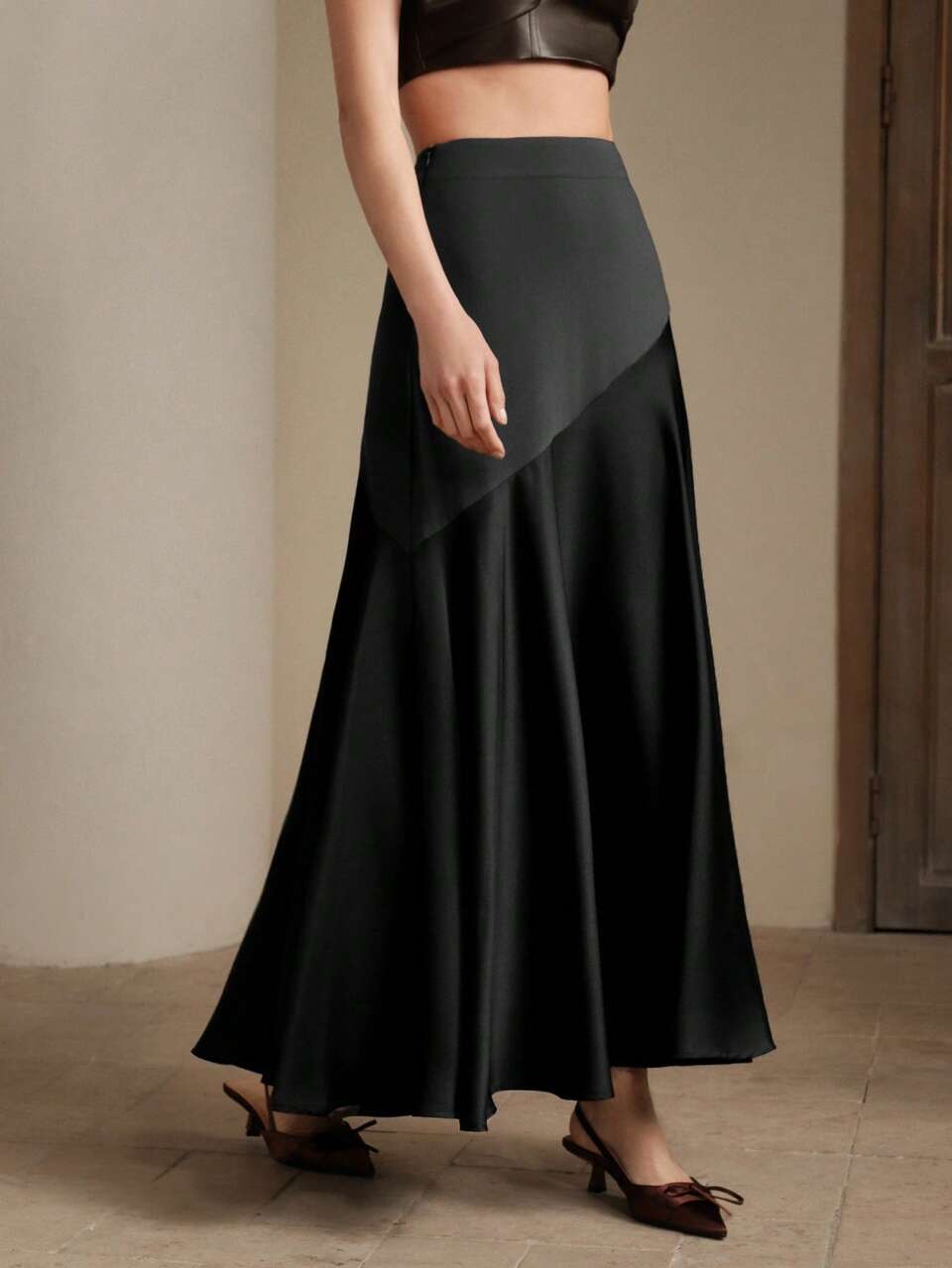 Navy Blue Black Long Flared A-Line Hem Pleated Elegant Skirt,Versatile Winter Design Suitable For Dining,Spring,Summer,Festivals,Holidays,Vacations