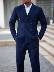 Manfinity Mode Conjunto de chaqueta y pantalones de traje para hombre, conjunto de vestir de moda para el verano