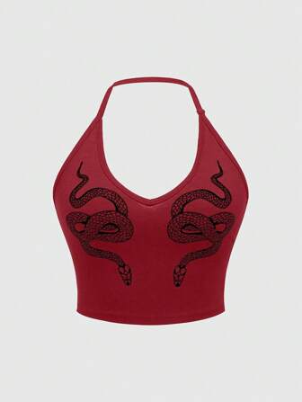 Goth Top de tirantes tipo camiseta con estampado de serpiente, de talla grande, moda para el verano