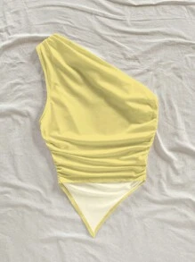 Soleia Casual Large Floral Pattern One Shoulder Fitted Cropped Asymmetric Women Top, Suitable For Summer Vacation,Rave Top Suitable For Going Out - Multicolor - View 2