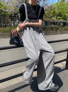 FRIFUL Women's Casual Loose Solid Color Jumper Pants - Grey - View 6