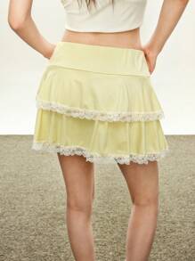 Rina Fox Damen Sommer eleganter Spitzen-Saum Rock