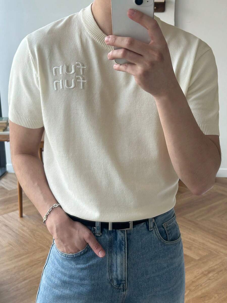 DAZY Men's Solid White Knit Sweater, Summer - White - View 1