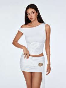 SHEIN Unity Completo da donna di due pezzi per uso quotidiano - Bianco - Visualizzare 4