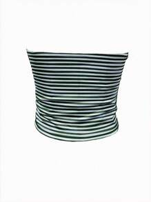 SHEIN PETITE Women's Casual Striped Bandeau Top For Summer - Green - View 2