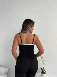 Xyvia Top de tirantes para mujer con diseño de patchwork floral sexy y fashion - Negro - Ver 2