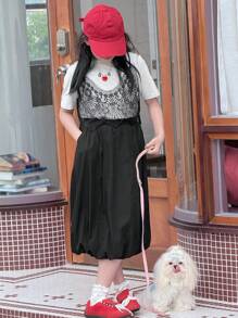 DAZY Tween Girls' Casual Solid Color Floral Bud Skirt, Summer - Black - View 2