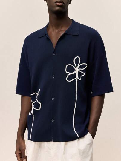 Ontre 2025 夏季男士休闲花卉图案开襟毛衣，适合海滩度假、节日、日常休闲穿着