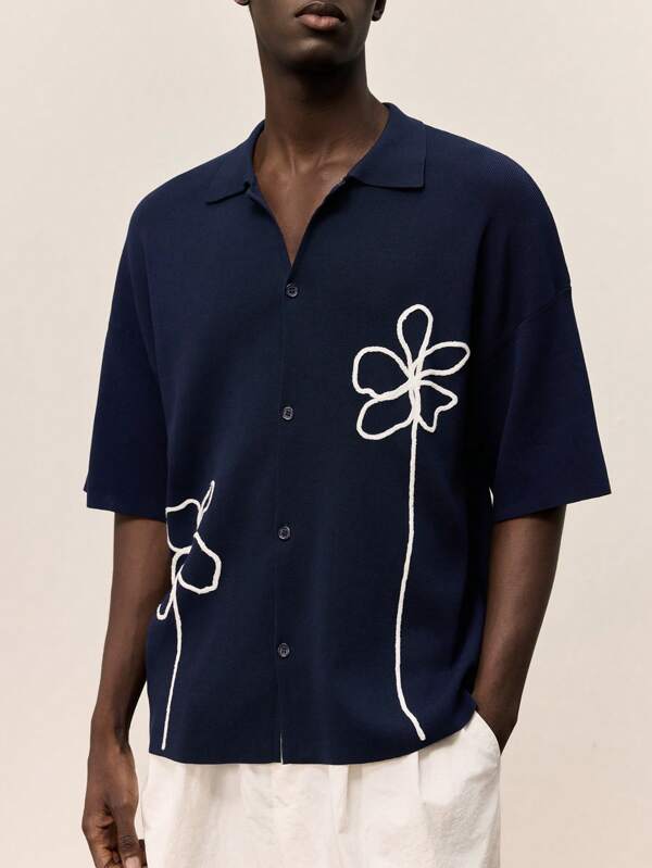 Ontre 2025 Summer Men Casual Floral Pattern Open Front Sweater, Suitable For Beach Holiday, Festival, Daily Casual Wear