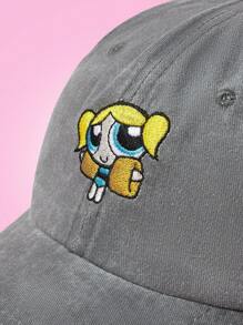 THE POWERPUFF GIRLS X SHEIN Bubbles Embroidered Washed Gray Baseball Cap - Grey - View 4