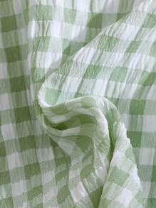 SHEIN Vintaside Kids 2025年夏季新款女童宝宝幼儿浅绿色格子无袖上衣+浅绿色格子短裤套装 - 綠色 - 查看 7