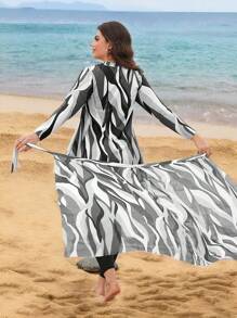 Swim Shayni 大码女式三件套：几何印花中长上衣，搭配长网眼裙和纯色裤子，保守中东风格比基尼泳装