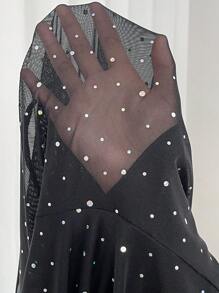 SHEIN PETITE CURVE Quần ống loe lưới sequin xuyên thấu gợi cảm thanh lịch cỡ lớn - màu đen - Xem 6