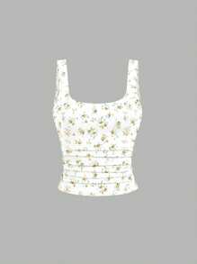 Sweetra Women's Casual Ruched Square Neck Camisole Tank Top, Summer
