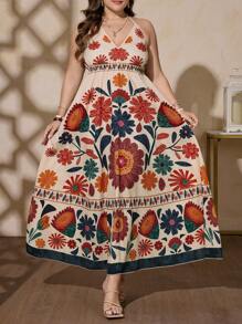 INAWLY 2025年大码女式时尚休闲派对印花连衣裙