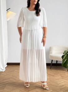 Calvaya Plus Size Elegant Chiffon Fold Detail Jumpsuit, Office Wear - White - View 5