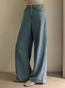 DAZY Jeans amples et larges en denim de couleur unie pour femmes, vêtements de rentrée scolaire - Jean brut - Voir 2