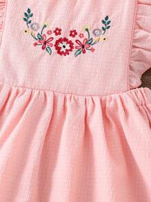 SHEIN Vestido cómodo y minimalista de manga corta tipo casquete con cuello redondo y estampado floral para bebé niña