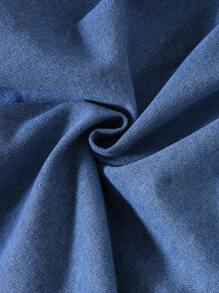 Girls Casual Preppy Style Blue Woven Denim Skater Dress With Bow Decor, For Toddler - Blue - View 3