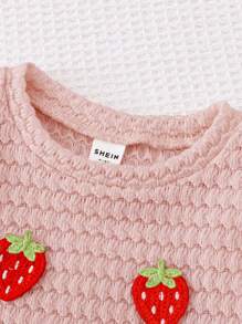 SHEIN Vintaside Kids Babygirls 夏季草莓印花红色两件套，无袖圆领上衣搭配短裤，甜美风格，轻盈，适合户外活动、居家舒适和友好聚会 - 粉色 - 查看 7