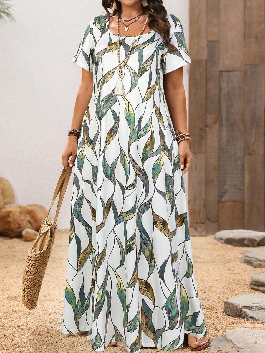 EMERY ROSE 大码女式蓝色花卉印花方领长裙