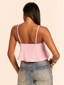 SHEIN BAE Women's Solid Color Sequin Ruffle Hem Camisole - Pink - View 2