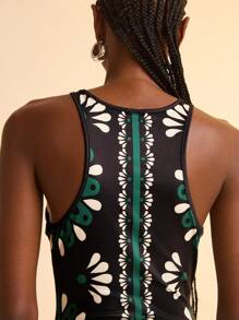 CAJUNI Women Boho Tropical Print Sleeveless Criss-Cross Fitted Dress, Black Casual Holiday Dress Summer Dresses For Women - Multicolor - View 6