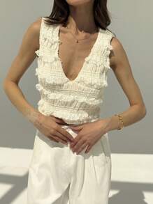 Aloruh Women's Solid Deep V-Neck Casual Vacation Tank Top, Suitable For Summer