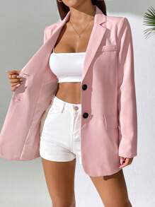 Chiquease Women's Solid Color Asymmetrical Lapel Single Breasted Casual Shoulder Jacket - Pink - View 3