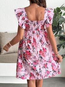 SHEIN Maternity Floral Print Square Neck Ruffled Sleeves Casual Dress - Pink - View 2