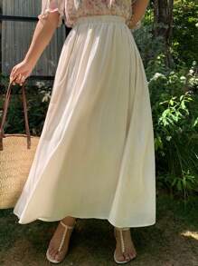 Dazy Plus Chân váy chữ A bằng chiffon màu trơn, cạp chun, cỡ lớn, trang phục nghỉ mát sang trọng màu sâm panh dành cho nữ. - Rượu sâm banh - Xem 7