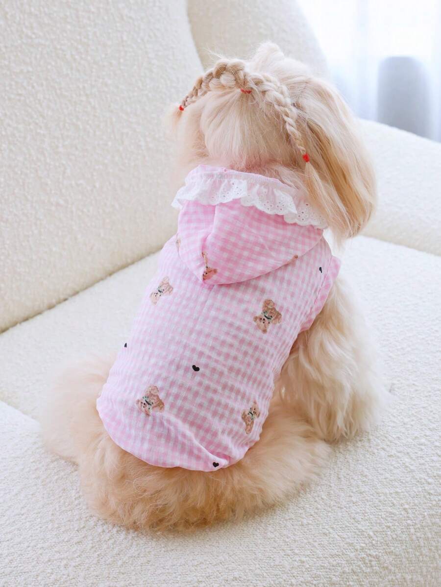 PETSIN 1 Stück ärmelloses Haustier Hoodie Weste, Bären Muster, luftig, weich und hautfreundlich, geeignet für Katzen & Hunde in allen Jahreszeiten und als Hauskleidung - Pink - Übersicht 1