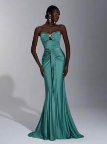 Elitara 优雅装饰紧身胸衣褶皱弹力针织泳衣搭配鱼尾裙，适合婚礼、派对、度假、庆典、正式场合（大量装饰）、派对礼服、长袍、晚会、婚礼宾客