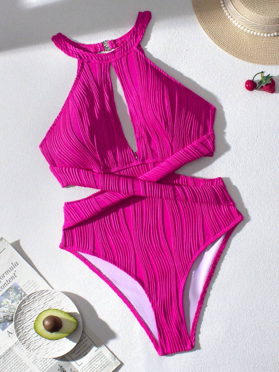 Swim Vcay 1pc Women Solid Color One-Piece Swimsuit, Fashion & Suitable For Summer