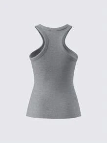 SHEIN BASICS Casual Solid Color Knitted Off-Shoulder Crew Neck Fitted Top For Women - Light Grey - View 2