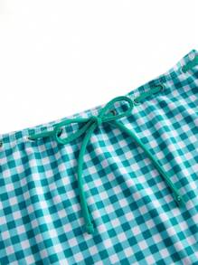 Swim Mod Traje de baño de una pieza con minifalda a cuadros azul retro para vacaciones de verano - Verde - Ver 6