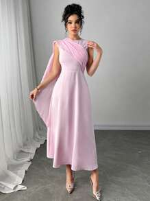 Firerie Women's Elegant Baby Pink Long Dress For Summer,Formal Slim Fairy Style Birthday Graduation Wedding Ninang Brunch Fashion Dresses - Pink - View 3