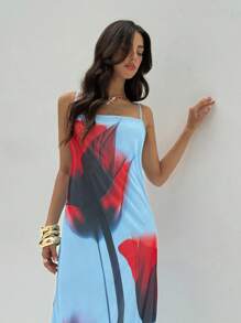 Aloruh Vestido sin mangas con estampado floral para mujer de vacaciones