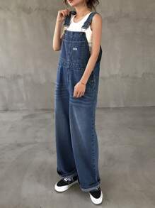 FRIFUL Women's Casual Washed Loose Denim Bib Overalls - Medium Wash - View 4