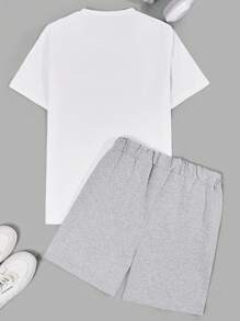 RueChic Ensemble deux-pièces t-shirt régulier à imprimé lettrage et short en coton pour hommes