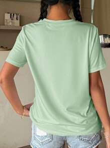 INAWLY Plus Size Round Neck Short Sleeve T-Shirt, Fashionable For Summer - Green - View 2